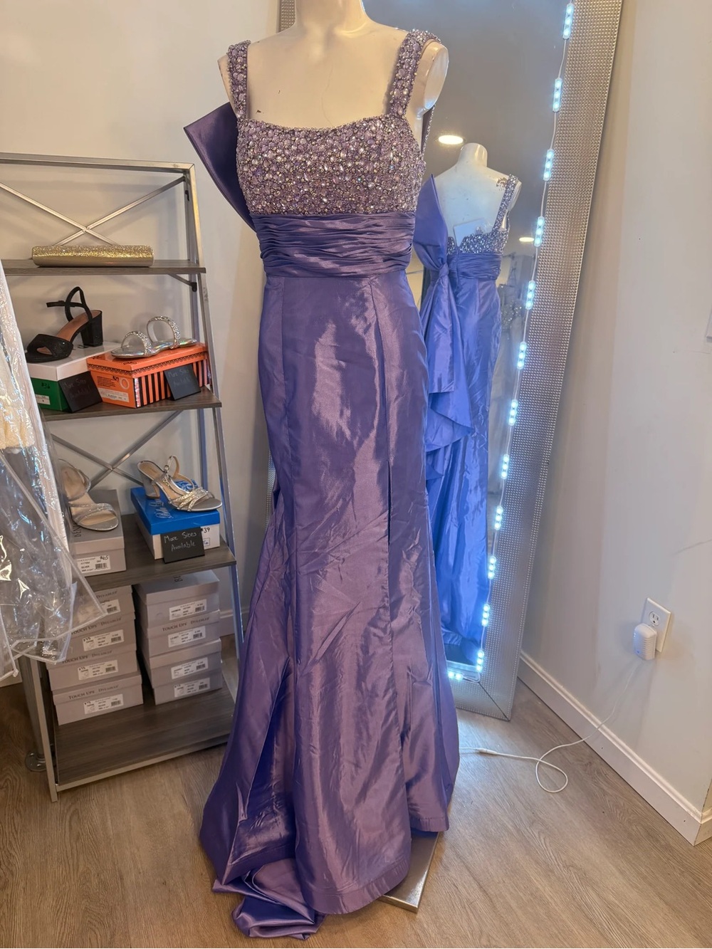 Ava Presley Lilac Prom Gown with Ruched Waist
